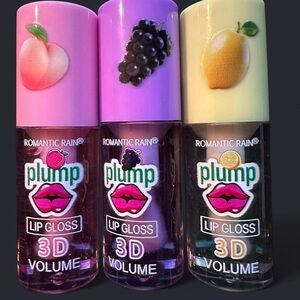 Romantic Rain Plump 3D Volume Lip Gloss — Pink, Purple, Cream
